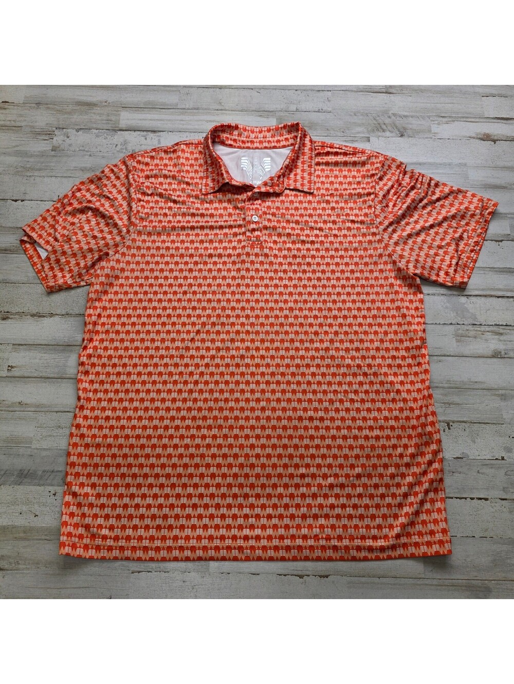 Whataburger AOP Polo Shirt L Orange Wicking Performance Golf Texas Restaurant